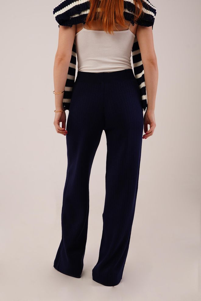 Lustrin Navy Blue High Waist Palazzo Pants Wholesale Clothing 5