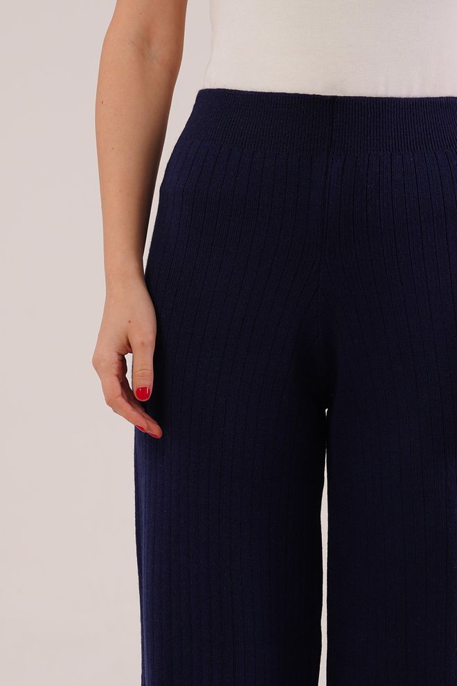Lustrin Navy Blue High Waist Palazzo Pants Wholesale Clothing Lounge