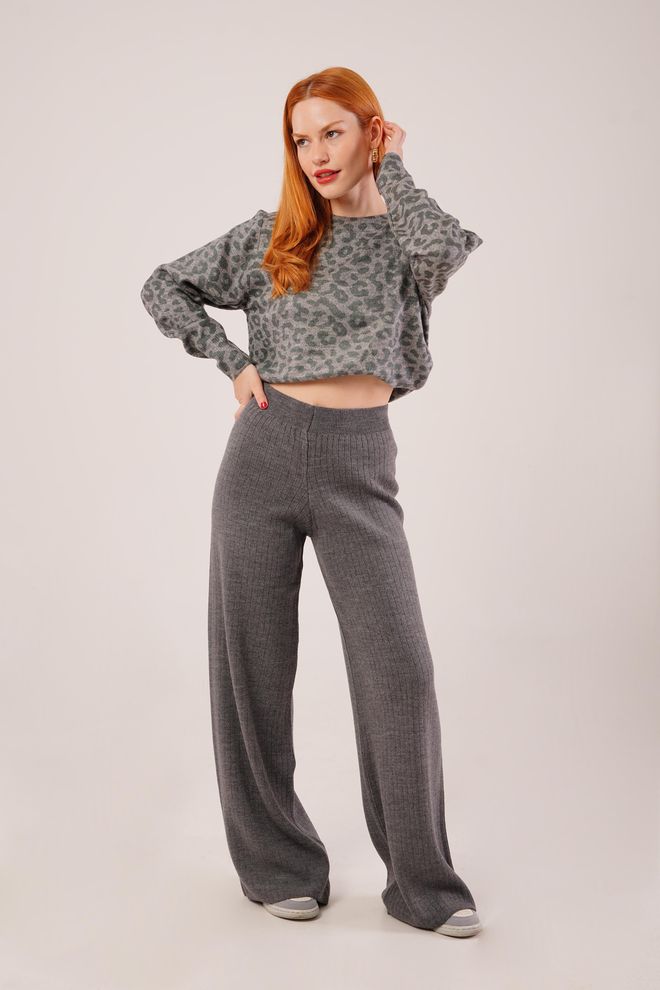 Lustrin Grey Palazzo Pants With Wide Leg And Mid Waist Wholesale Clothing 1