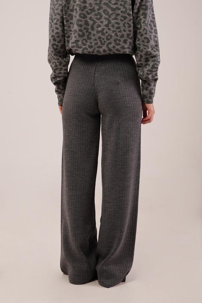 Lustrin Grey Palazzo Pants With Wide Leg And Mid Waist Wholesale Clothing 5
