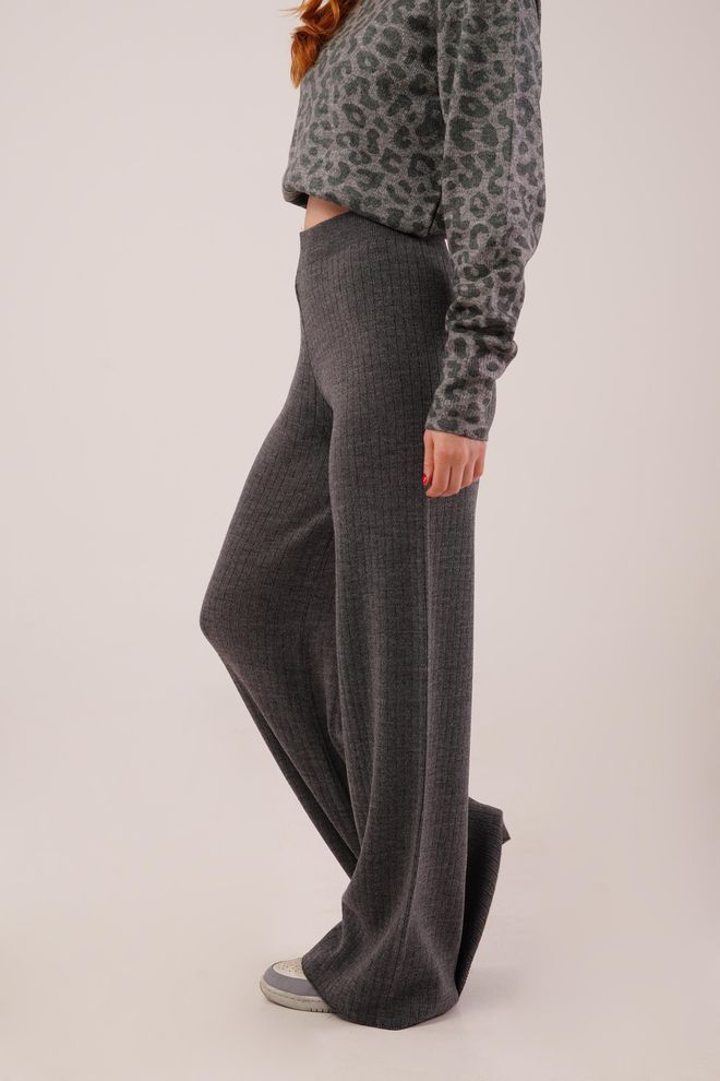 Lustrin Grey Palazzo Pants With Wide Leg And Mid Waist Wholesale Clothing Sport