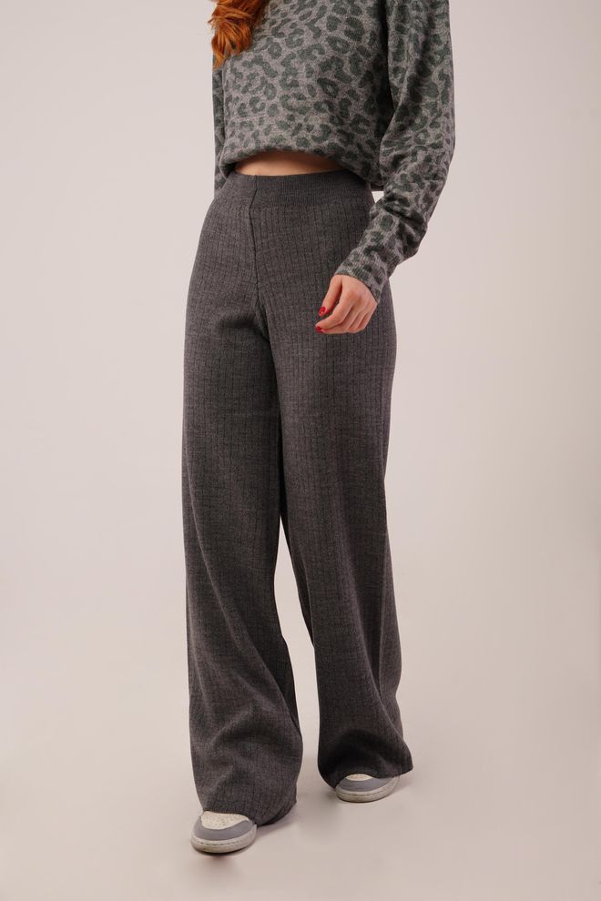 Lustrin Grey Palazzo Pants With Wide Leg And Mid Waist Wholesale Clothing Lounge
