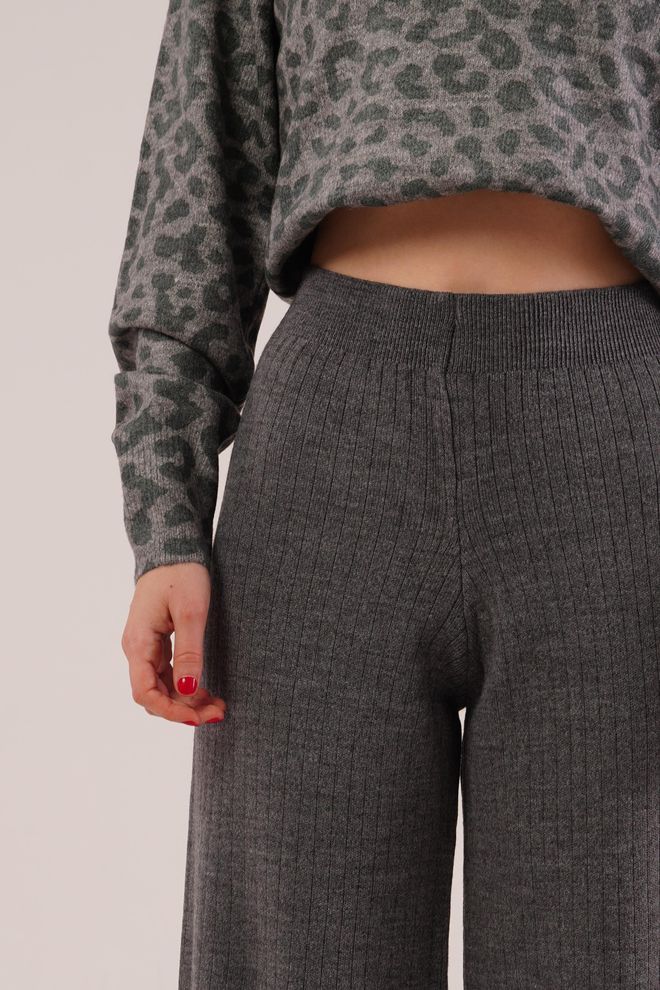 Lustrin Grey Palazzo Pants With Wide Leg And Mid Waist Wholesale Clothing Fall