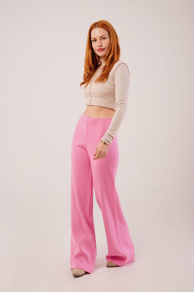 Lustrin Ροζ Casual Ριγέ Παντελόνι Palazzo Χονδρικό εμπόριο ενδυμάτων 1