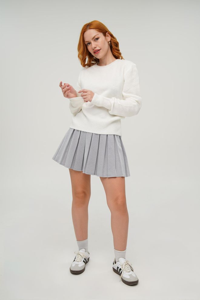 Lustrin White Sweater Casual Preppy Round Neck Regular Fit Wholesale Clothing Spring