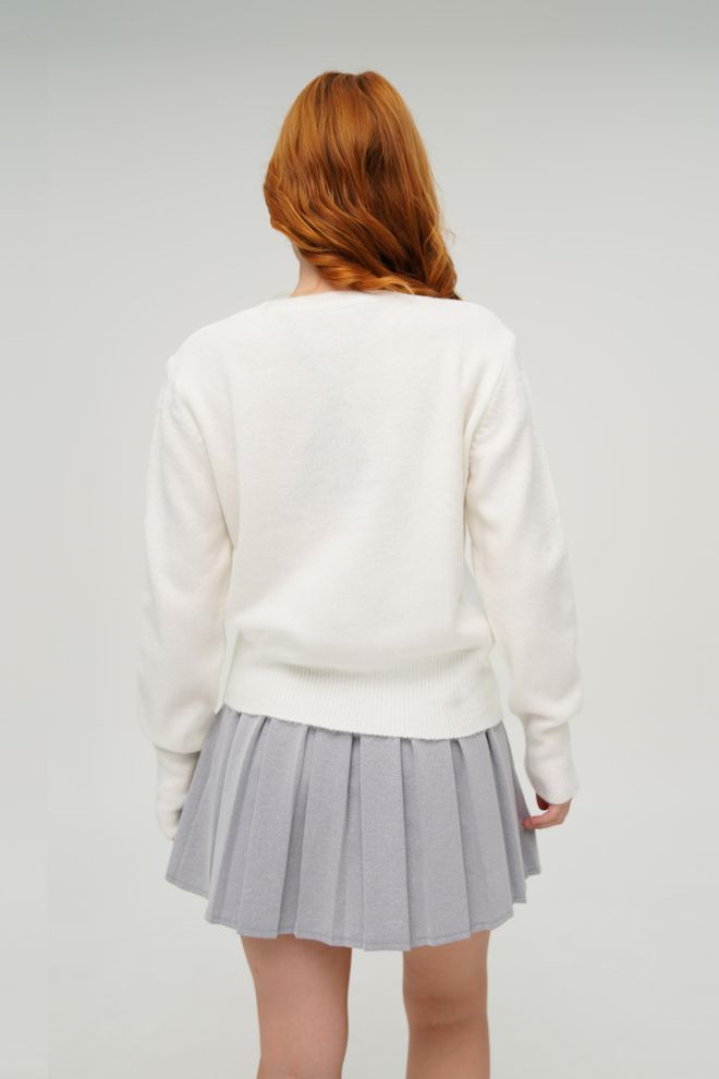 Lustrin White Sweater Casual Preppy Round Neck Regular Fit Wholesale Clothing Preppy