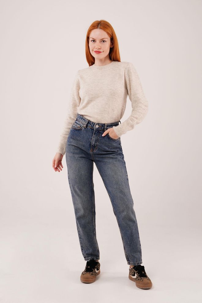 Lustrin Beige Casual Sweater With Round Neck And Long Sleeves Wholesale Clothing Lounge