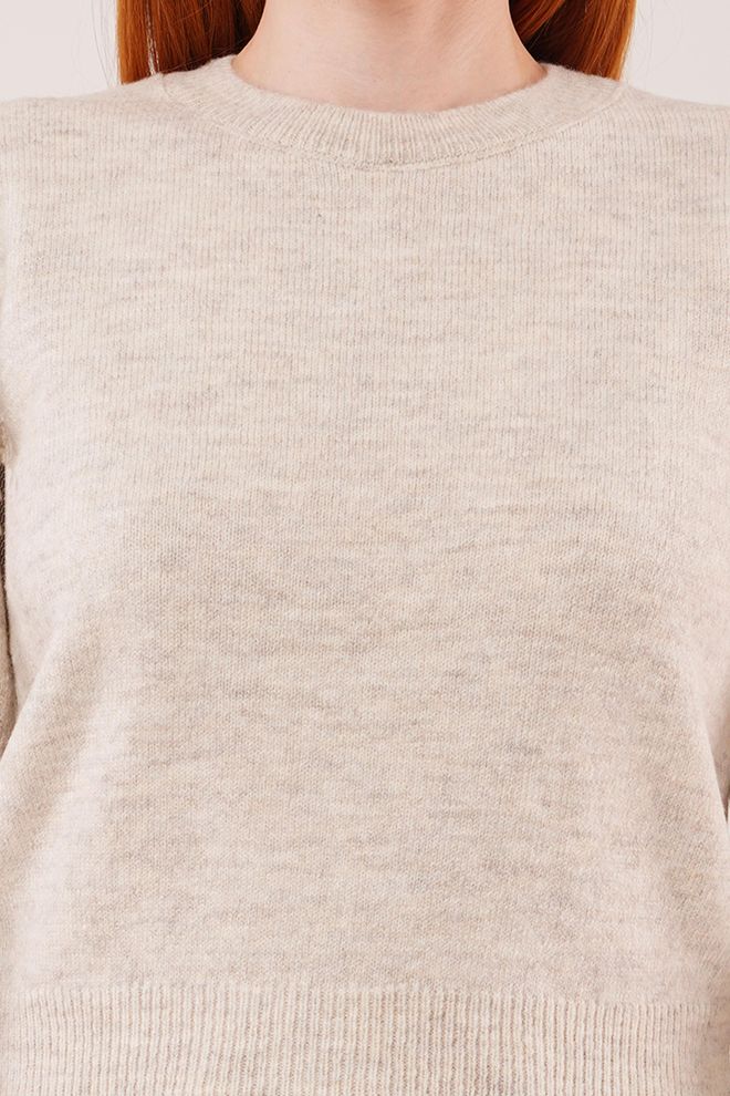 Lustrin Beige Casual Sweater With Round Neck And Long Sleeves Wholesale Clothing Vintage