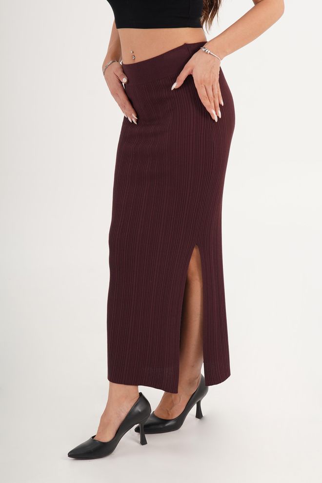 Lustrin Jupe Moulante Midi Rouge Bordeaux À Taille Haute Vêtements en gros Décontracté
