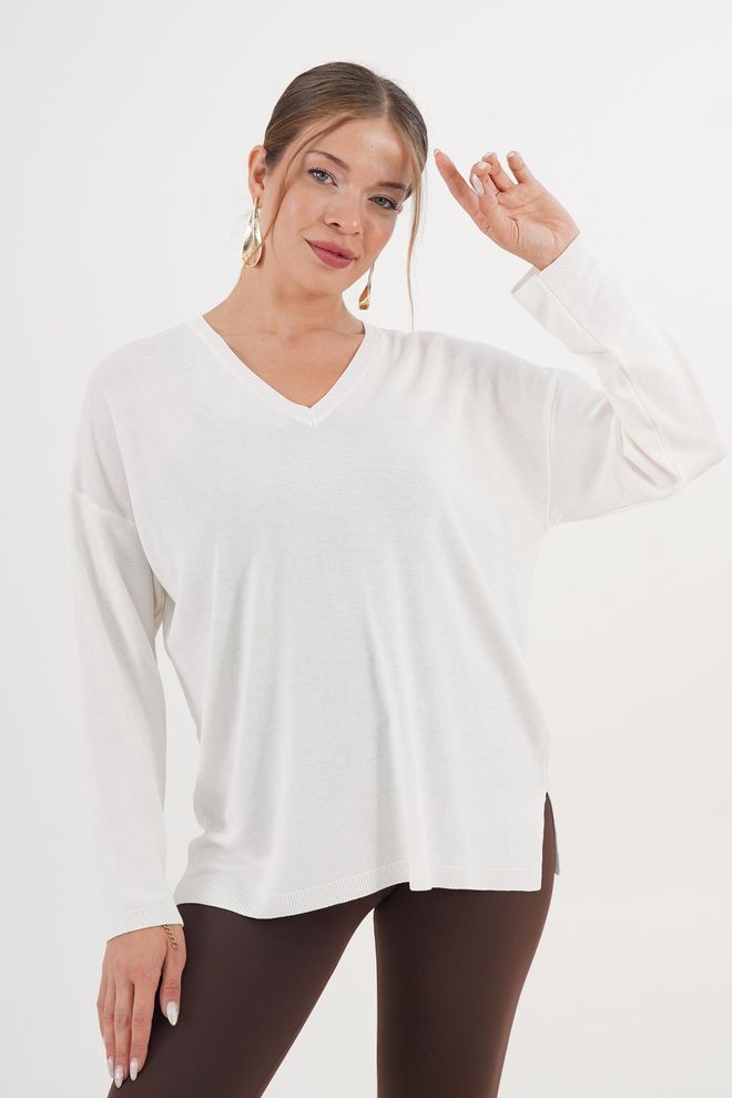 Lustrin Ασπρο Casual Κομψό Μεγάλα Μεγέθη V Neck Πουλόβερ Χονδρικό εμπόριο ενδυμάτων Απλό