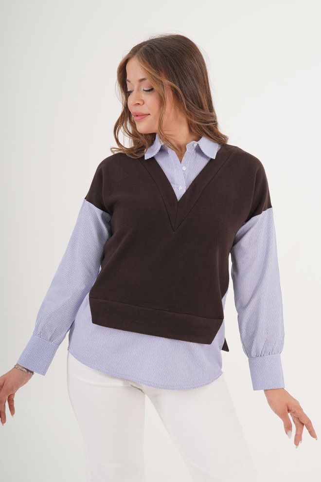 Lustrin Brązowa Bluzka Preppy Casual Elegancka Hurtowa sprzedaż odzieży Casual