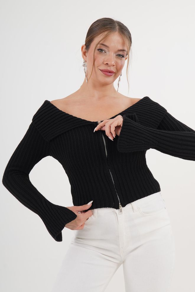 Lustrin Black Sexy Casual Elegant Cardigan Wholesale Clothing Sexy