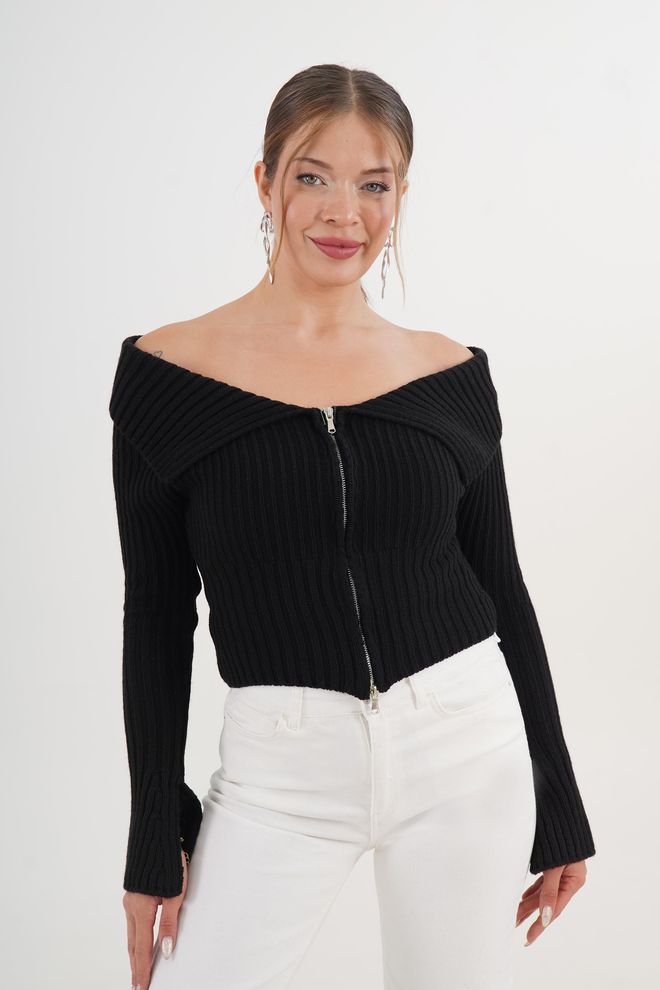 Lustrin Black Sexy Casual Elegant Cardigan Wholesale Clothing Work