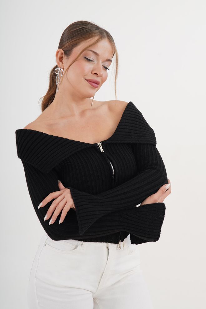 Lustrin Black Sexy Casual Elegant Cardigan Wholesale Clothing 1