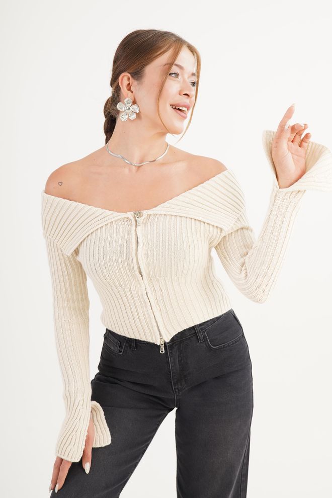 Lustrin Beige Slim Fit Sexy Casual Elegant Cardigan Wholesale Clothing 1