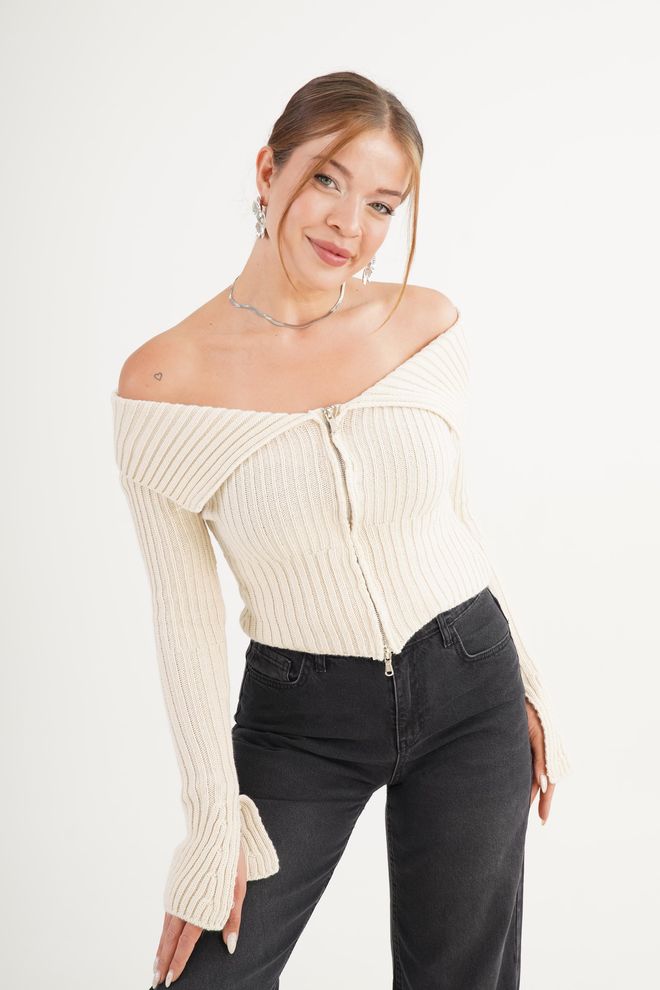 Lustrin Beige Slim Fit Sexy Casual Elegant Cardigan Wholesale Clothing Spring