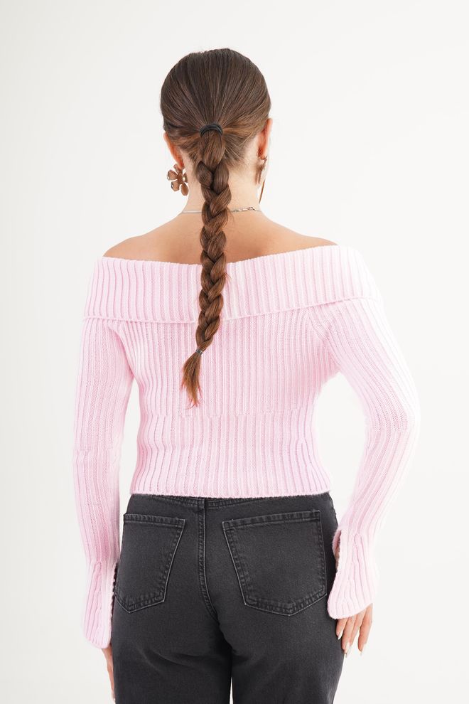 Lustrin Pink Slim Fit Bell Sleeve Zip Up Cardigan Wholesale Clothing Sexy