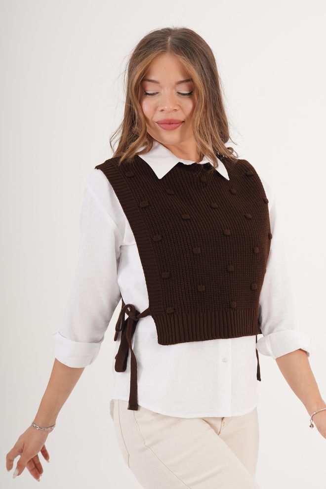 Lustrin Καφέ Casual Αμάνικο Μπλουζάκι Με Γραβάτα Κανονική Εφαρμογή Χονδρικό εμπόριο ενδυμάτων Απλό