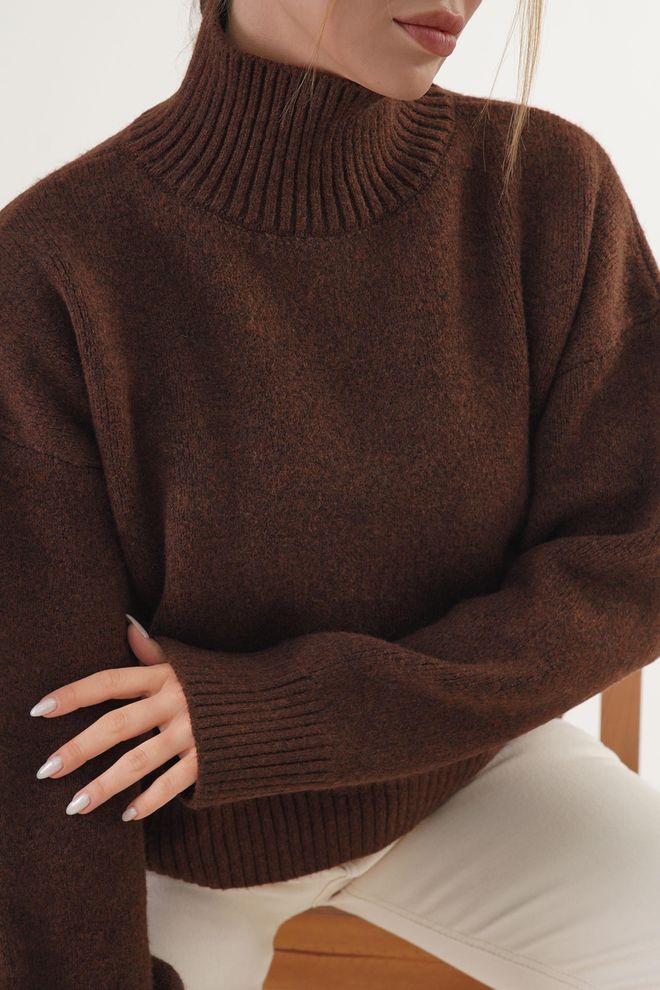 Lustrin Bruine Trui Met Oversized Pasvorm En Schildpadnek Groothandel Kleding Bescheiden