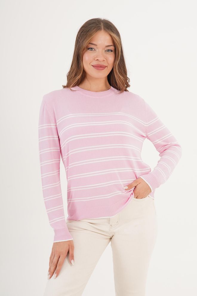 Lustrin Roze Casual Preppy Gestreepte Trui Groothandel Kleding Casual