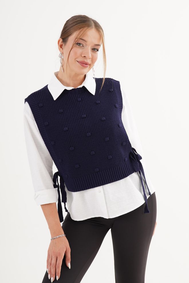 Lustrin Μπλε Μαρέν Casual Preppy Vintage Κομψό Ρετρό Αμάνικο Μπλουζάκι Χονδρικό εμπόριο ενδυμάτων Casual