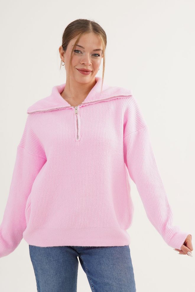 Lustrin Ροζ Μεγάλο Casual Πουλόβερ Με Γιακά Σάλι Χονδρικό εμπόριο ενδυμάτων Casual