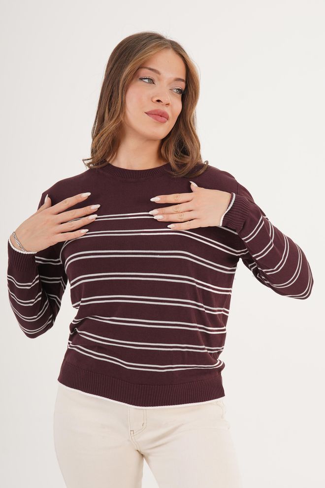 Lustrin Pulover Casual Claret Red În Dungi Îmbrăcăminte cu ridicata Casual