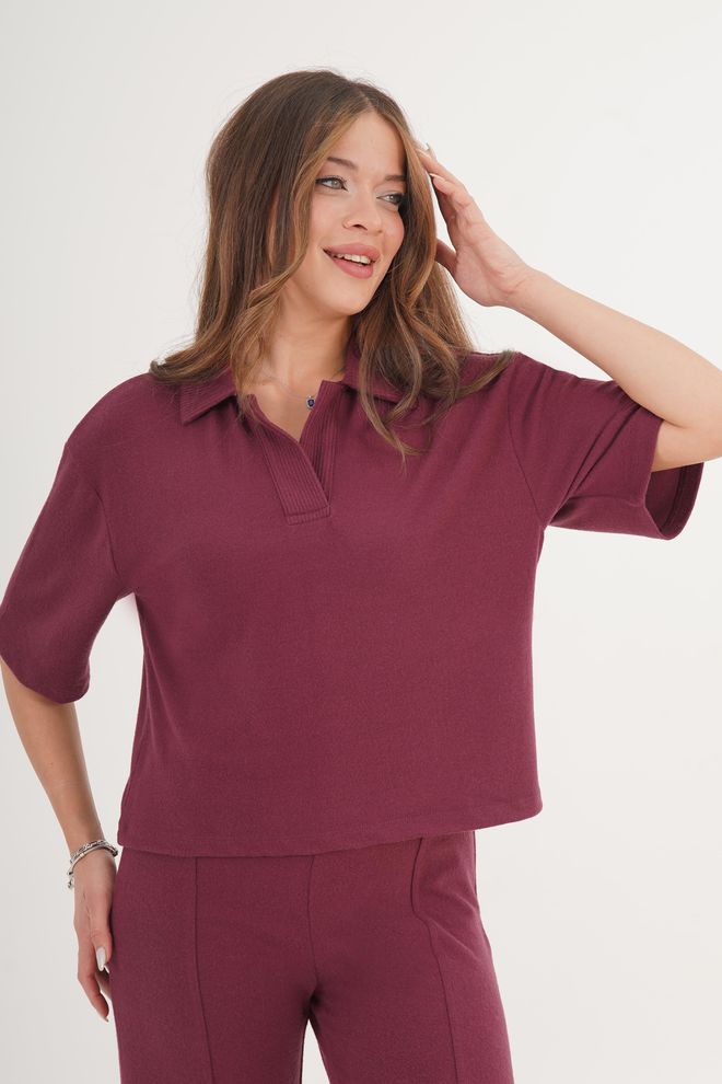 Lustrin Μπλούζα Μπορντό Casual Με Λαιμόκοψη Πόλο Χονδρικό εμπόριο ενδυμάτων Casual
