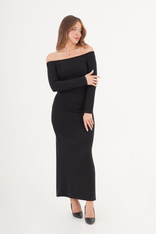 Lustrin Κομψό Μαύρο Bodycon Φόρεμα Με Λαιμόκοψη Χωρίς Ωμους Χονδρικό εμπόριο ενδυμάτων Σέξι