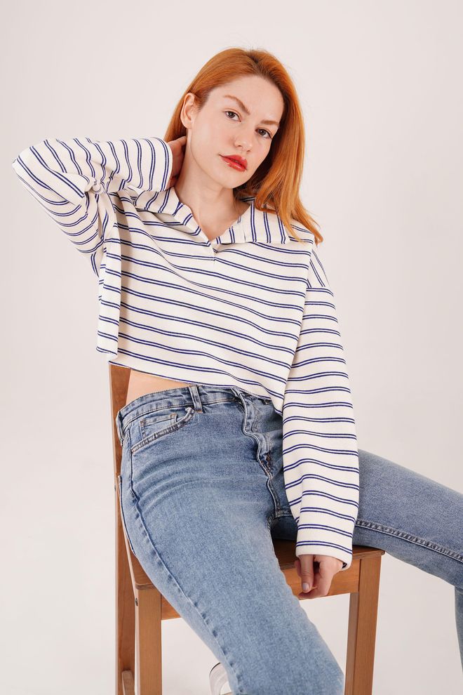 Lustrin Sudadera Blanca Rayada Con Corte Oversize Ropa al por mayor Casual