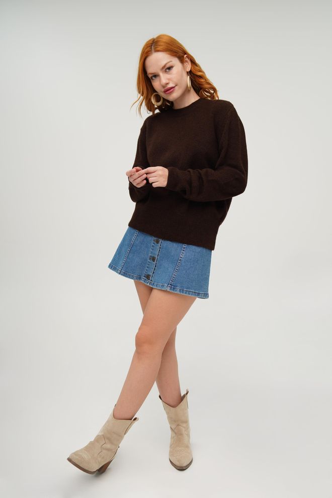 Lustrin Brown Sweater With Crew Neck And Long Sleeves Wholesale Clothing 1