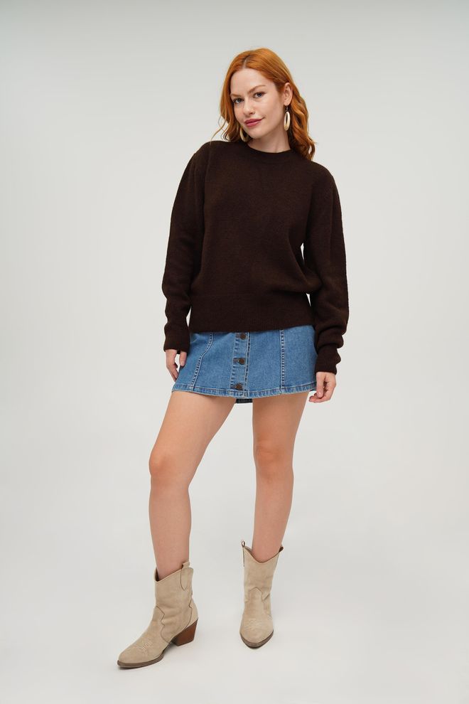 Lustrin Brown Sweater With Crew Neck And Long Sleeves Wholesale Clothing Spring