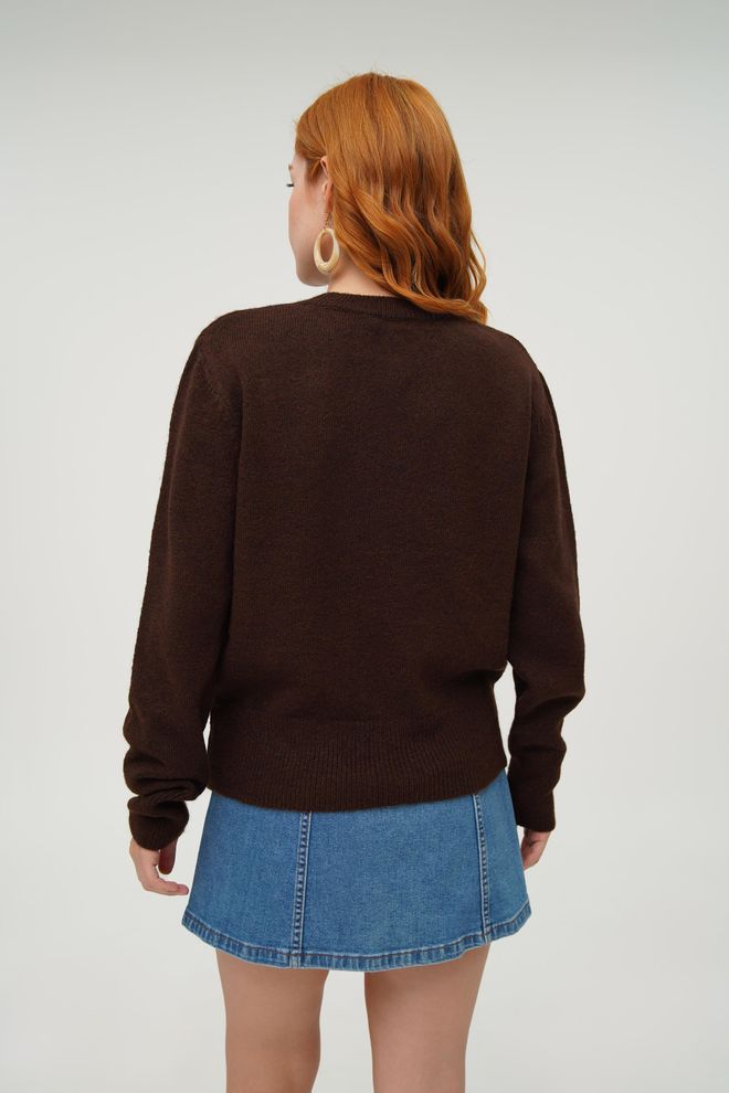 Lustrin Brown Sweater With Crew Neck And Long Sleeves Wholesale Clothing Vintage