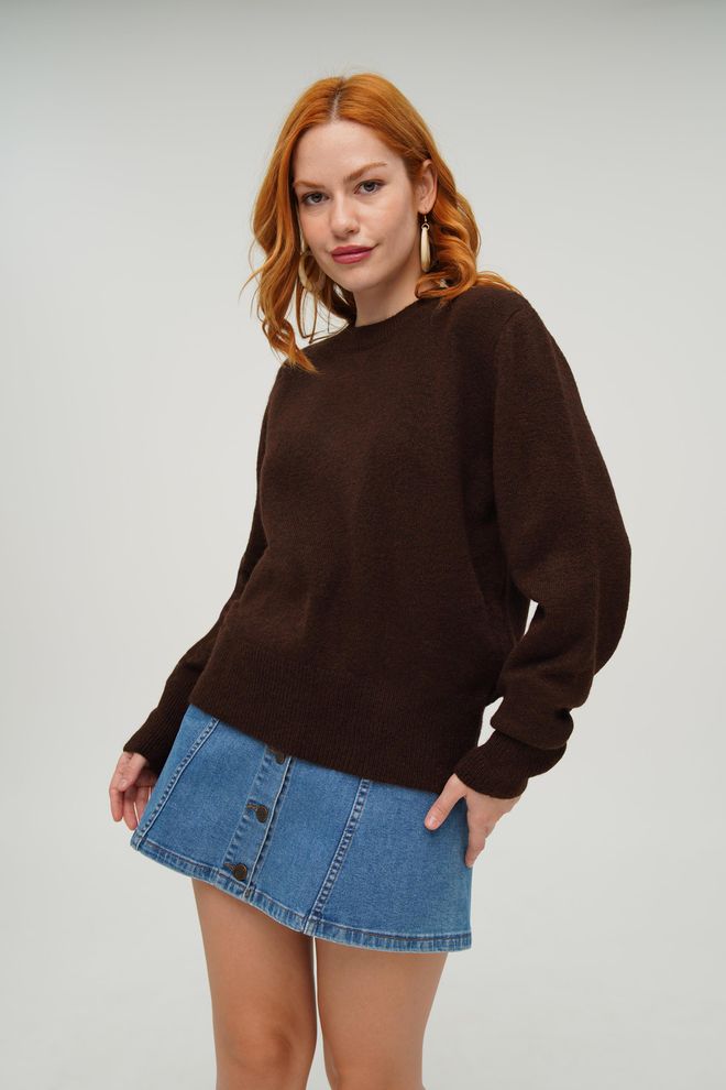 Lustrin Brown Sweater With Crew Neck And Long Sleeves Wholesale Clothing Lounge