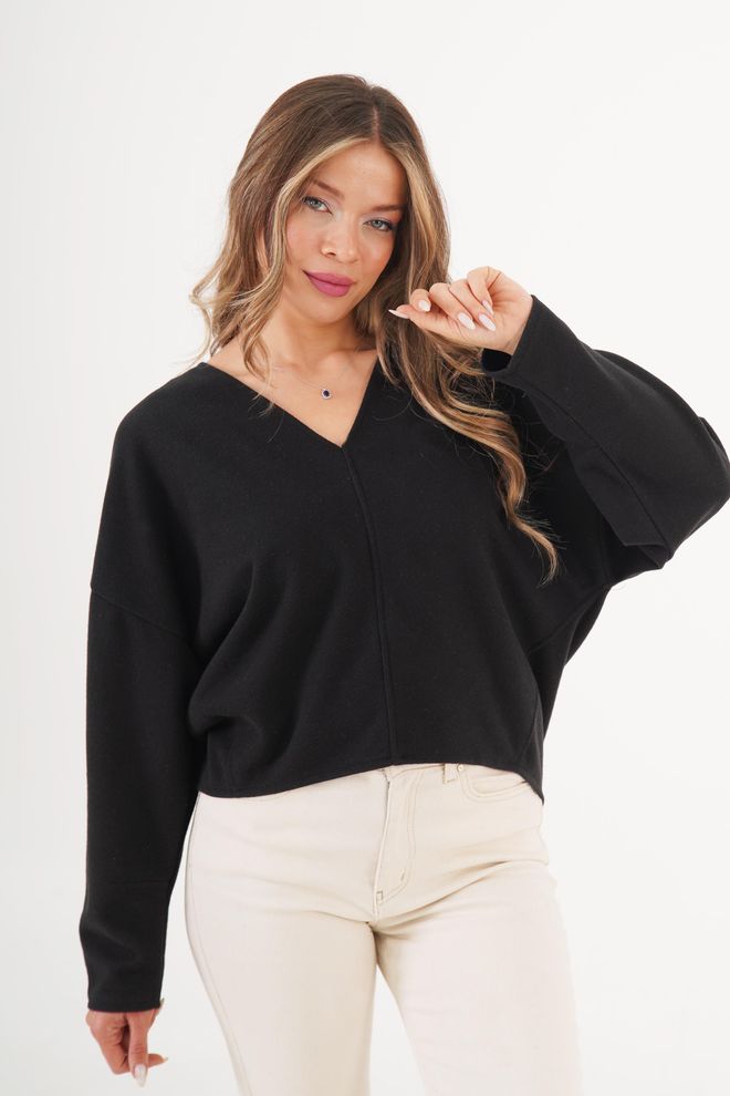 Lustrin Siyah V Yaka Bol Kalıp Bluz Toptan Giyim Tesettür