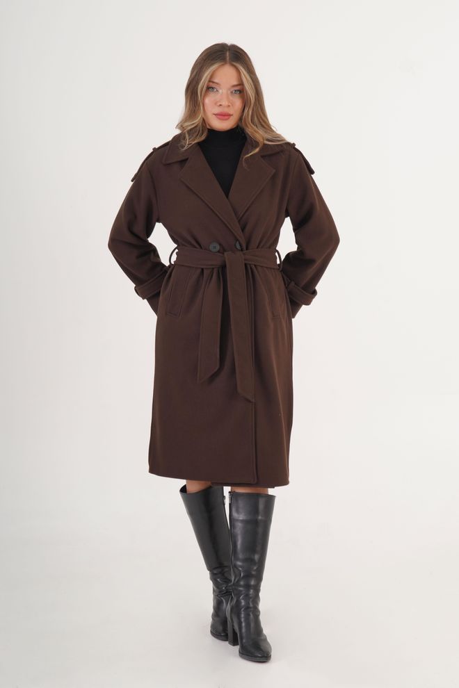 Lustrin Bruine Elegante Double breasted Wrapover Jas Groothandel Kleding Bescheiden