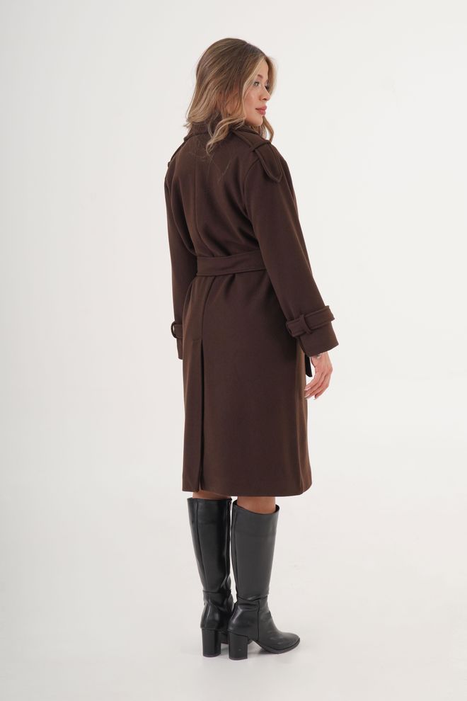 Lustrin Brown Elegant Double Breasted Wrapover Coat Wholesale Clothing Casual