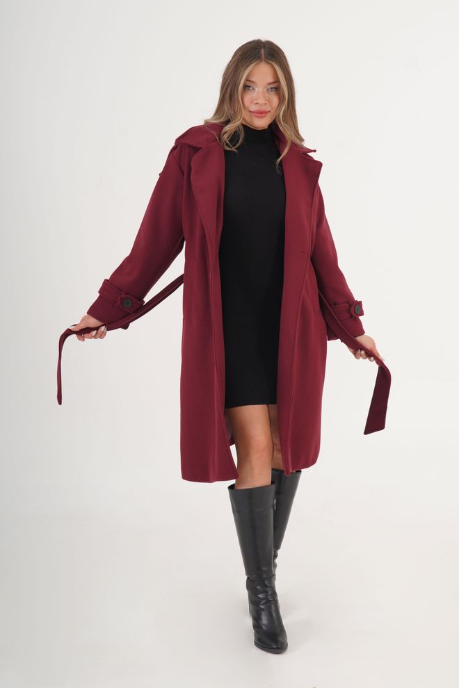 Lustrin Claret Red Elegant Single Breasted Coat Wholesale Clothing 5