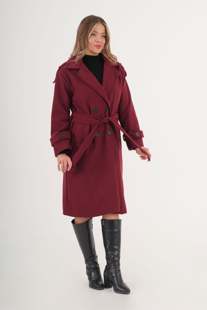 Lustrin Claret Red Elegant Single Breasted Coat Wholesale Clothing Casual