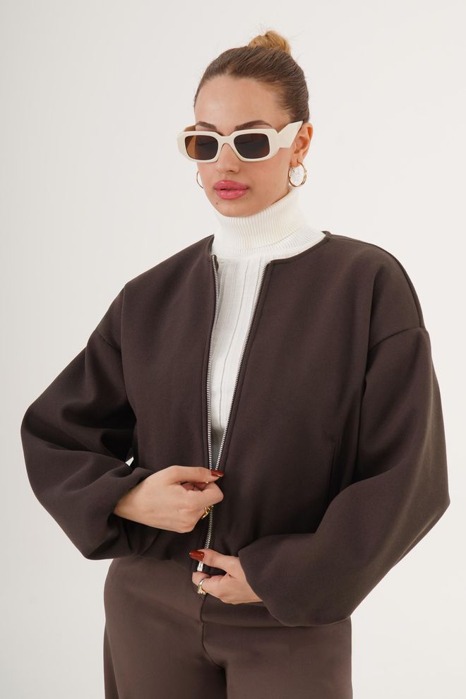 Lustrin Kahverengi Bomber Ceket Toptan Giyim Gündelik