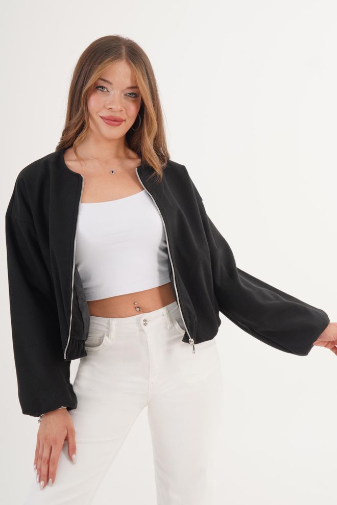 Lustrin Siyah Bomber Ceket Toptan Giyim Gündelik