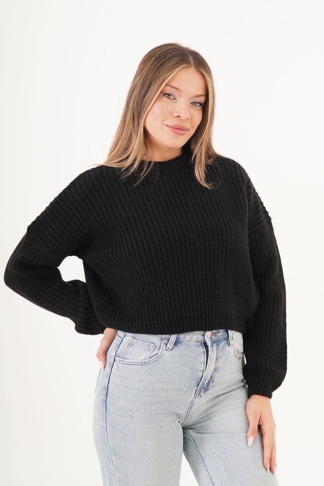 Lustrin Maglione Nero Casual Abbigliamento Di Strada Con Girocollo Abbigliamento all'ingrosso Modesto