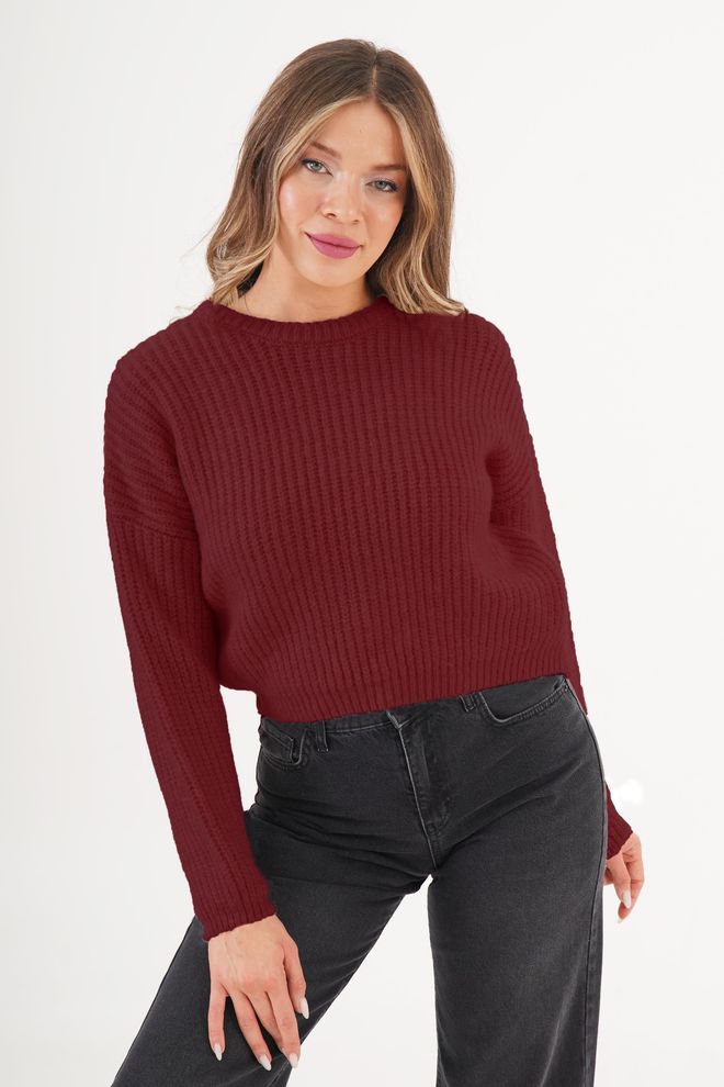 Lustrin Bordo Kazak Gündelik Ve Sokak Tarzı Sonbahar Ve Kış İçin Toptan Giyim Gündelik