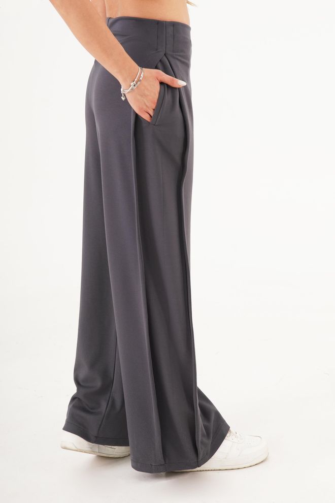 Lustrin Gri Gündelik Spor Palazzo Pantolon Toptan Giyim Gündelik