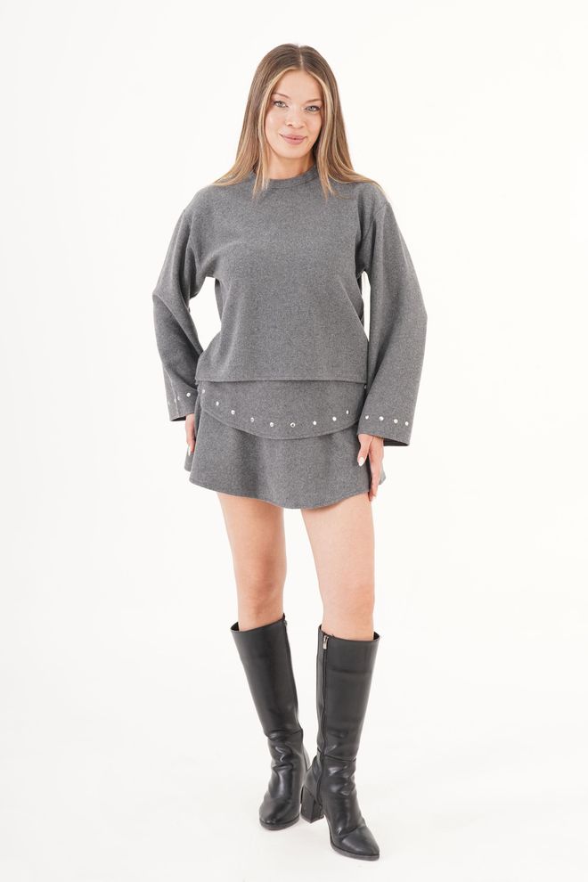 Lustrin Gri Gündelik Zarif Bluz Toptan Giyim Gündelik