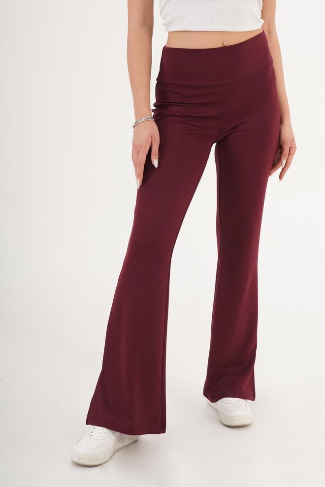 Lustrin Bordo Palazzo Pantolon Yüksek Bel Ve İspanyol Paça Toptan Giyim Gündelik