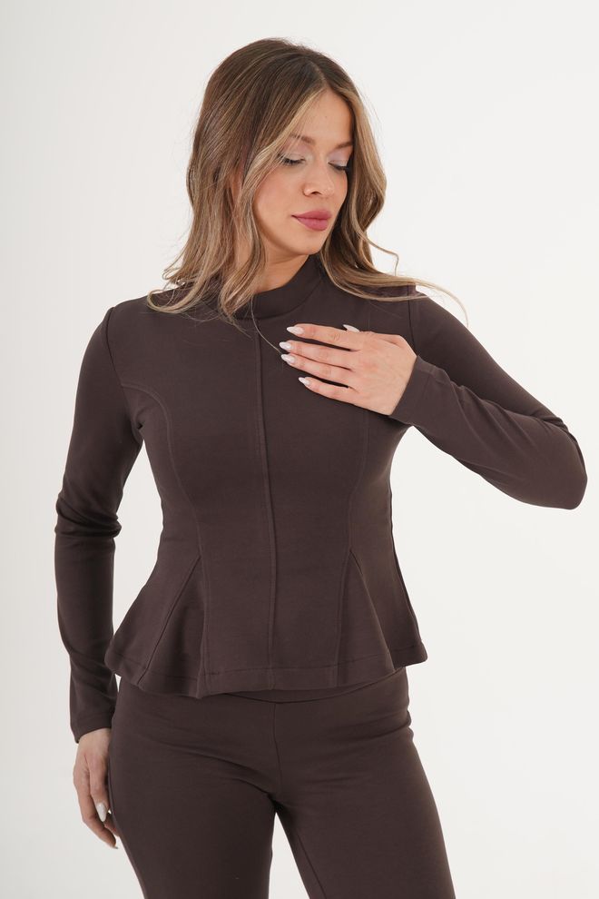 Lustrin Kahverengi Tesettür Zarif Dar Kalıp Bluz Toptan Giyim Tesettür