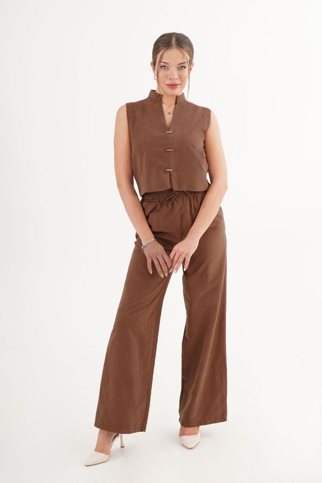 Lustrin Kahverengi Zarif Gündelik Set Toptan Giyim Tesettür