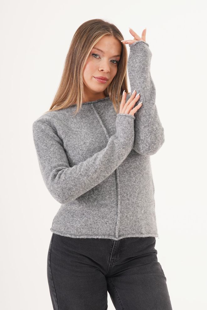 Lustrin Gri Kazak Dar Kalıp Ekstra Uzun Kol Toptan Giyim Gündelik