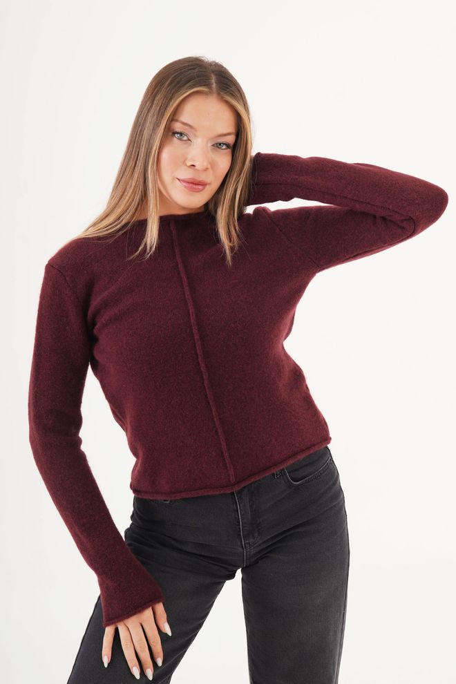 Lustrin Bordo Kazak Ekstra Uzun Kollu Toptan Giyim Gündelik